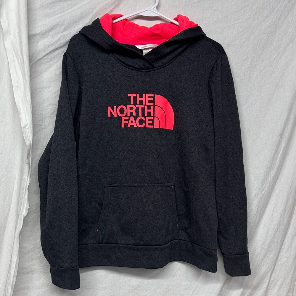 The North Face Black Hoodie with Pink Logo